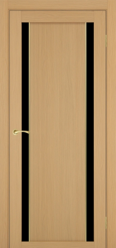 Дверь межкомнатная Эко Шпон, Optima Porte ТУРИН 522 АПП золото, чёрное стекло, ясень тёмный