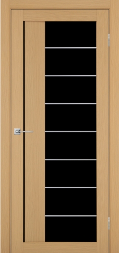 Дверь межкомнатная Эко Шпон, Optima Porte ТУРИН 524 АСС хром, чёрное стекло, ясень тёмный