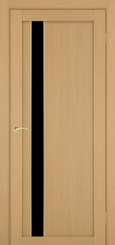 Дверь межкомнатная Эко Шпон, Optima Porte ТУРИН 528 АПП золото, чёрное стекло, ясень тёмный
