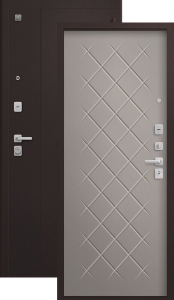 Дверь входная Центурион V-02 (2026) шоколад букле — кашемир грей