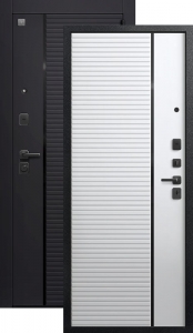 Дверь входная Центурион V-14 (2026) черный муар+черный кварц — кашемир базальт белый