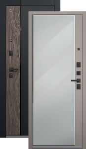 Дверь входная Центурион C-110 (2026) черный муар+кварц черный+орех мокко — кашемир грей 