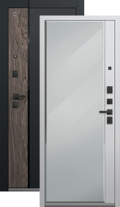 Дверь входная Центурион C-110 (2026) черный муар+кварц черный+орех мокко — белый