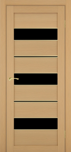Дверь межкомнатная Эко Шпон, Optima Porte ТУРИН 526 АПП max, золото, чёрное стекло, ясень тёмный