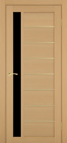Дверь межкомнатная Эко Шпон, Optima Porte ТУРИН 554 АПП золото, чёрное стекло, ясень тёмный